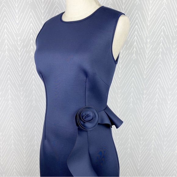 NERO by Jatin Varma Navy Blue Scuba Ruffle Cocktail Dress. - Picture 2 of 13